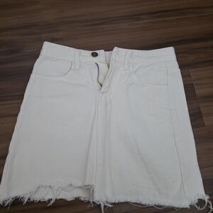 Cream Distressed Hem Mini Skirt